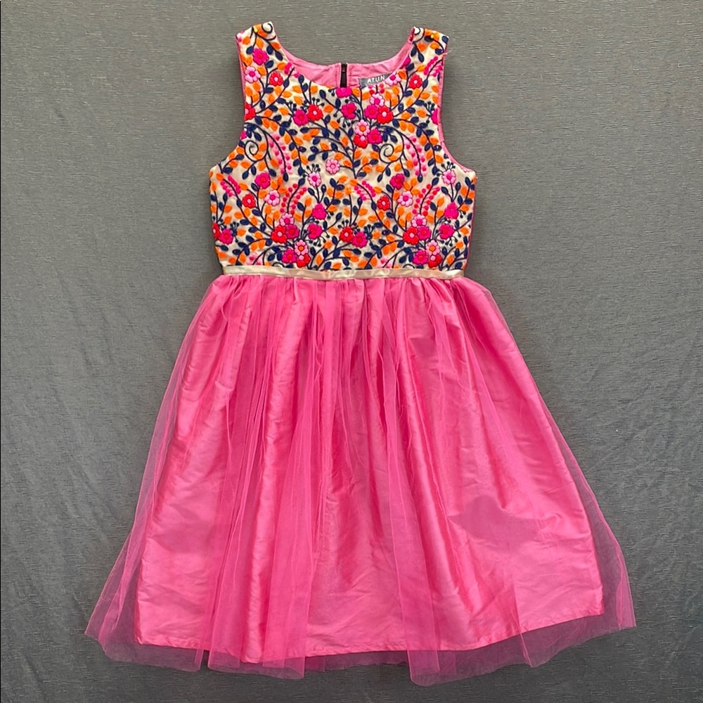 A.T.U.N. Pink Sleeveless Scoop Neck A-Line embroidered Dress for Weddings